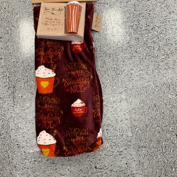 Fall Pumpkin Spice Latte Coffee Cup Hello Autumn Decor Throw Plush Blanket NEW - Picture 2 of 7